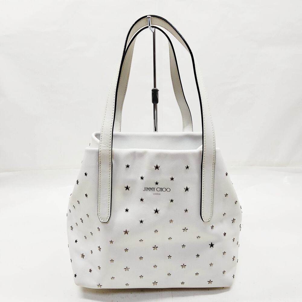 Jimmy Choo White Leather Star Studded Tote Bag